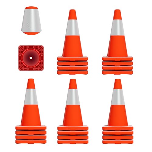18 Inch PVC Traffic Cones, Reflective Road Barriers for Bike Lane Marking, Bike Training, Traffic Control and Emergency Roadside Safety (20 Pack)