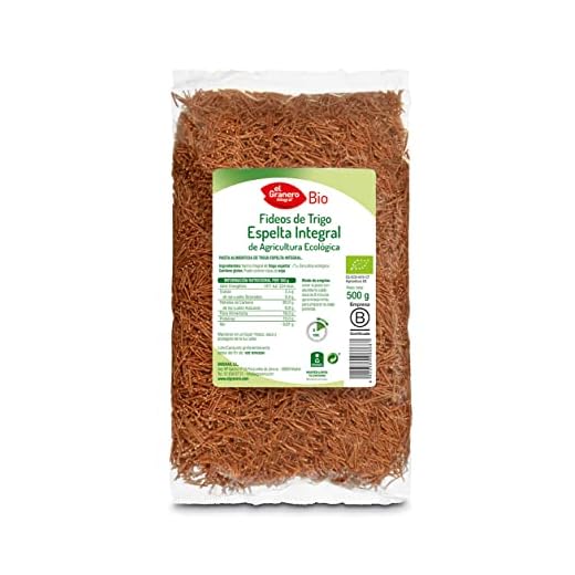 El Granero Integral - Fideos de Trigo Espelta Integral BIO - 500 g - Fuente Rica en Proteínas - Alto Aporte Energético - Ideal para Todas las Recetas de Pasta - Aptos para Veganos