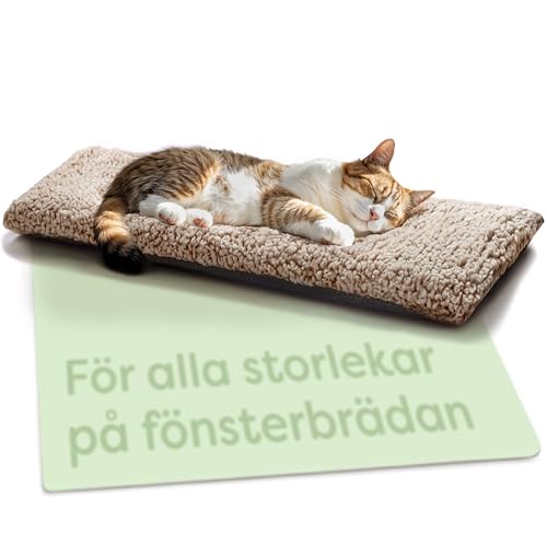 Fönstersittpinnar för Katter 90 cm - Självvärmande Matta - halkfri för stora eller små fönster - mjuk och mysig hängmatta - tvättbart överdrag (Brun)