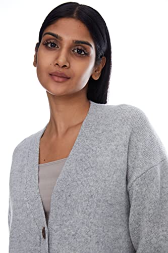 Gil’b Women’s 100% Wool Long Sleeve Midweight Short Vee Neck Cardigan Sweater Light Gray #TOP5