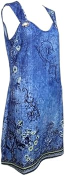 Yeenily Dames Bohemian Mouwloze Jurk V-Hals Bloemen Patroon Tuniek Jurken A Lijnen Los Casual Mini Jurk Vrijetijdsjurk (Donkerblauw, L