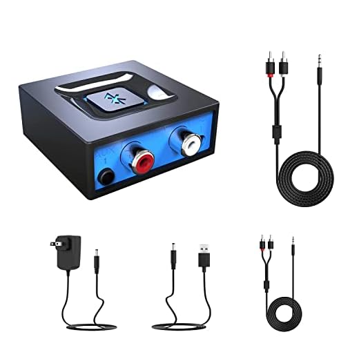 esinkin Bluetooth Audio Adapter + RCA to 3.5mm Adapter Audio Cable -5 Feet