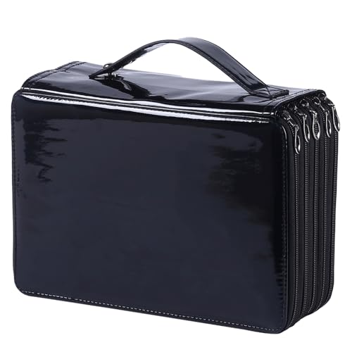 Image of 250 Slots Colored Pencil Case with Zipper Closure Pencils Bag Waterproof PU Leather Pen Organizer Storage Holder for Artist (Black)