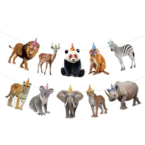 Image of Hooqict Safari Animals Happy Birthday Banner Animal Birthday Decorations Party Animal Banner Garland Sign for Jungle Theme Decorations Kids Wild Zoo Party Supplies
