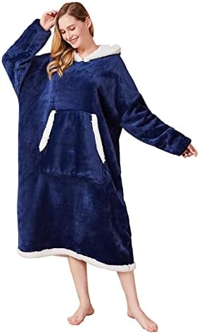 Hoodie Blanket Women Black, Wearable Blanket Hoodie, Sherpa Fleece Hooded Blanket Oversized for Men, Warm Comfy Sweater Blanket, Gift for Her, Presents for Women