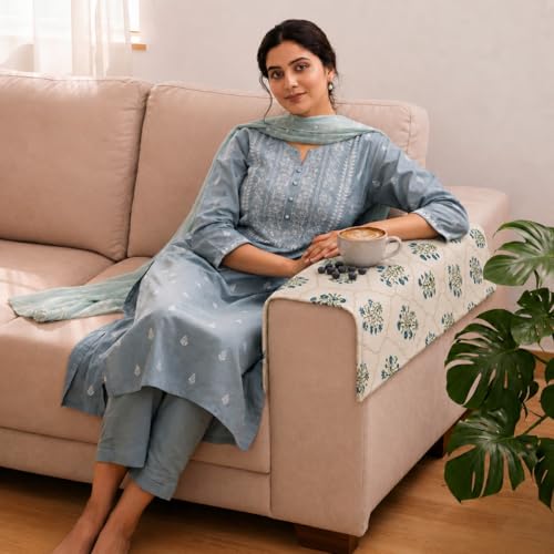 Image of STITCHNEST 'Eden Weaves Collection Series' Sofa Armrest Cover | Elegant Woven Fabric, Washable & Durable for Modern Living (18 x 22 Inches)