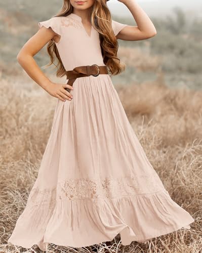 HOSIKA Girls Elegant Lace Ruffle Sleeve A-Line Formal Wedding Party Flower Girl Dress 6-12 Years4