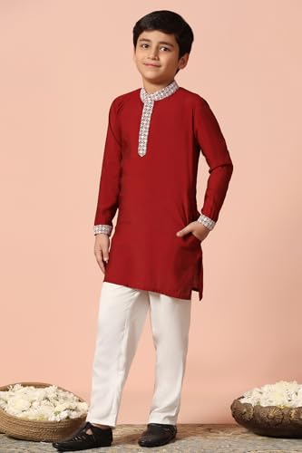Image of Fashion Dream Boy's Chanderi Silk Embroidered Kurta Pajama Set|Boys Kurta Set|Kids Ethnic Set