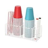 BOSSCASA Double Cup Holder with Marker Slot, Party Cup Dispenser Acrylic Cup Organizer Mark Your Cup and Drink Up Caddy Modern Bar Counter Decor, Clear