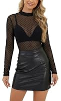 YUTILA Damen Mesh Oberteil Langarm Transparent Spitze Stehkragen Elegant – Ansicht 2