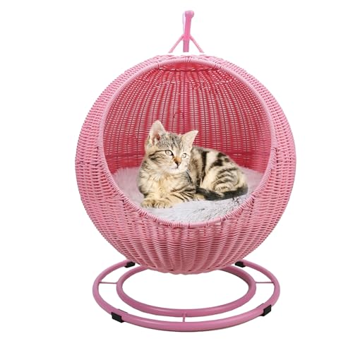 QLXYYFC Cat Bed Hanging Swing Egg Chair,Cat Swing Bed Washable Pet Swing for Cat, Small Dog, Small Animals Breathable Easy Assembly Indoors Outdoors (Color : Roze, Size : 43cm X 66cm)