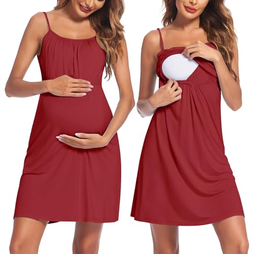 Image of Ekouaer Women's Nursing Nightgown Maternity Dress Breastfeeding Gown Full Slips Sleepwear