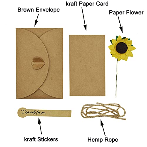 Maydahui 40Pcs Dried Flower Greeting Card 4" X 3"Vintage Kraft Handmade Blank Thank You Note Card Hemp Rope Envelope For Birthday Party Invitation Card #TOP2