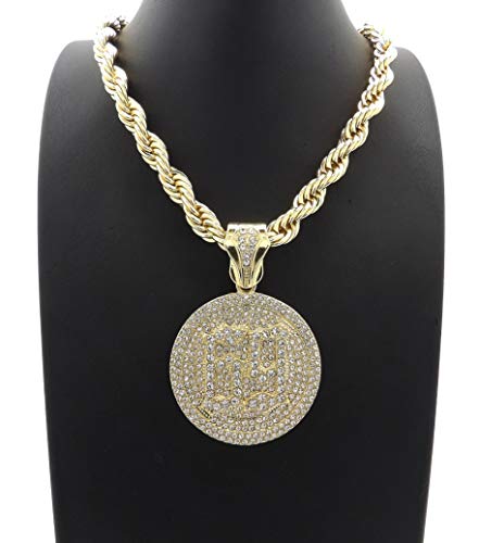 Men's Iced Hip Hop TEKASHI 69 Medallion CZ Pendant & 8mm 24" Thick Rope Chain Necklace4