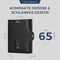 VON HEESEN Slim Wallet mit XL Münzfach & RFID Schutz - Leder Geldbörse Herren klein - Mini Geldbeutel Damen Portmonee - Kartenetui Echtleder Karten Portemonnaie - Kreditkartenetui Schwarz – Ansicht 6