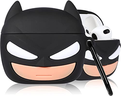 Image of PEFKO PSS121 AirPods Pro Soft Silicone Protective Case 3D Design Shockproof Case Cover with Anti-Lost Metal Keyring Compatible for Apple AirPods Pro (Batman)