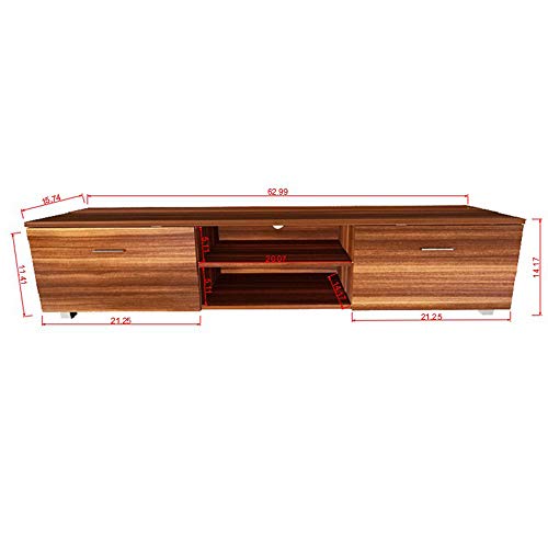 RUNNA Modern TV Stand for TVs up to 70 inch Flat Screen Wood Media Console TV Table Cabinet with 2 Storage Cabinet with Open Shelves, for Living Room/Bedroom/Office (Walnut) - Thumbnail 3
