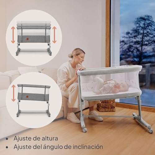 Miniatura 6 de Lionelo Aurora Cuna 3 En 1 Hasta 9 Kg, Cuna De Colecho, Cuna Mecedora, Ajuste De Altura E Inclinación Del Colchón, 4 Ruedas Con Freno, Colchón Ergonómico, Bolsa Grey Concrete Grey Concrete