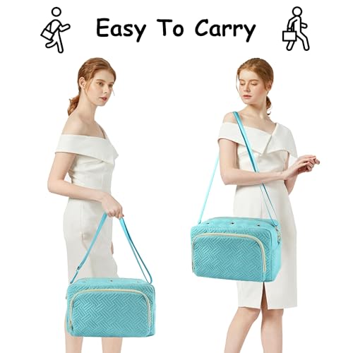 crochet bag organizer yarn storage organizer yarn holder for crochet with adjustable shoulder straps knitting bag for crocheting crochet hook case gifts for crocheters blue