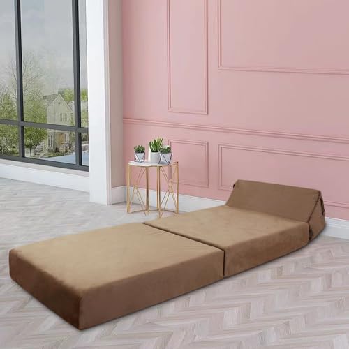 Panana Foldable Bed Single Guest Bed Cube Foam Futon Mattress Sofa Bed Sleeper Sofa Chair Z Bed (Brown, Single)