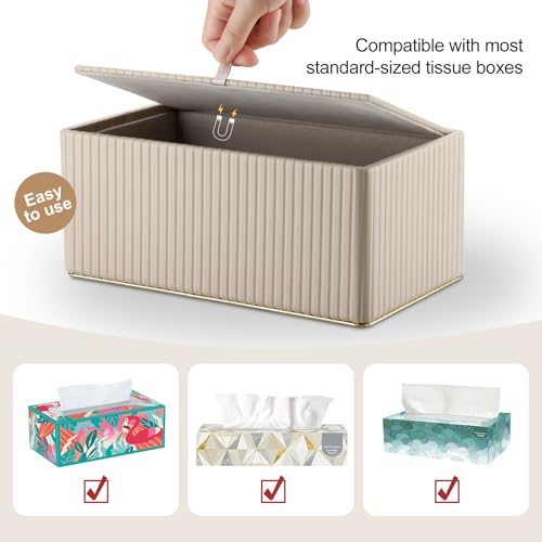 KINGFOM Rectangular Tissue Box Cover, PU Leather Tissue Box Holder with Magnetic Bottom, Napkin & Facial Tissue Holder Dispenser Decorative Box Cover for 120-count (3-Ply) 160-count (2-Ply) Beige by KINGFOM - Used condition - Image 5
