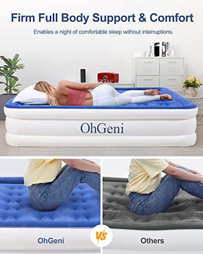 Ohgeni Queen Size Air Mattress With Built In Pump, 18 Inch Elevated Quick Inflation/Deflation Inflatable Bed,Durable Blow Up Mattresses For Camping,Travel,Home,Guests,Indoor,Blue Portable Rest Airbed #TOP2