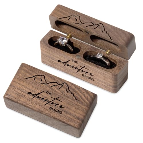 Wislist Wedding Ring Bearer Box Slim Proposal Double Hole Wood Ring Case