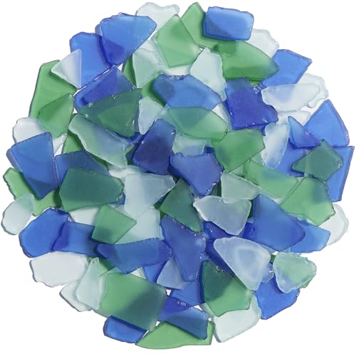 QYGL Sea Glass for Crafts - 14oz Blue Green Mixed Frosted Seaglass Pieces