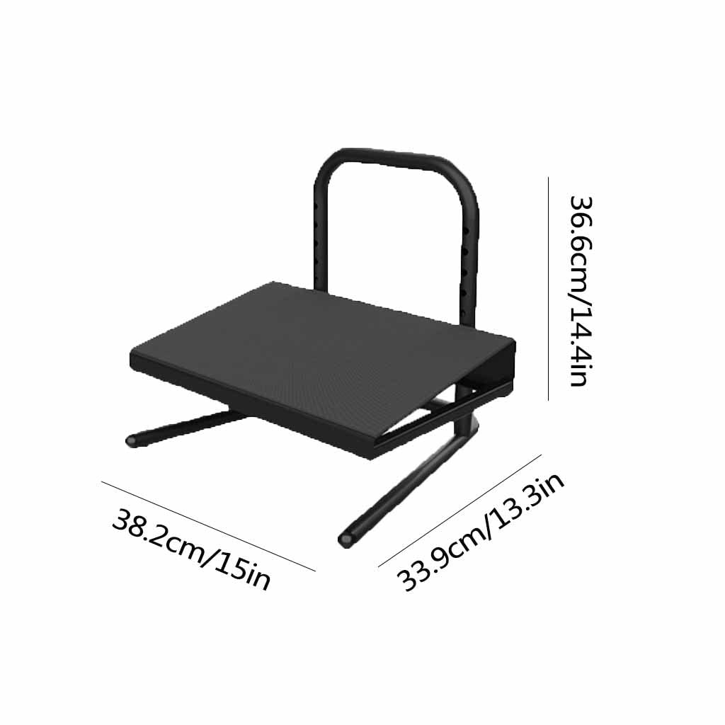 Reposapiés de pie, taburete ajustable de acero negro, con asa, seis ajustes de altura, para trabajo, escritorio, hogar y oficina