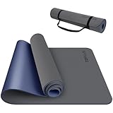 TOPLUS Gymnastikmatte, Yogamatte Gepolstert & rutschfest für Fitness Pilates & Gymnastik mit Tragegurt (Dunkelblau-Grau)