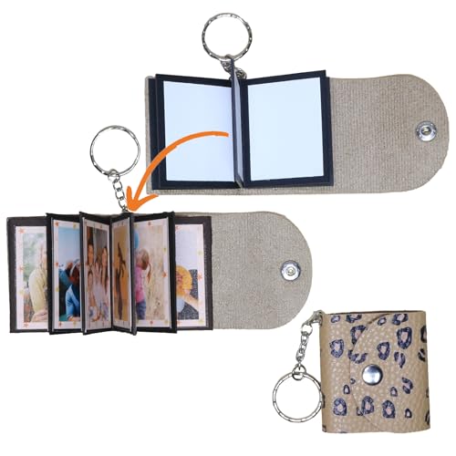 Mini Photo Keychain, DIY Small Custom Leather Memory Photo, Picture Keychains Personalized Album, Mini Cute Key Ring Keychain with Picture Book for Family, Boyfriend, Couples, Dog, Friends_MPKLP