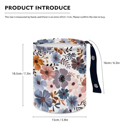 Image of Colorful Flower Mini Car Trash Bin with Adjustable Buttons Car Garbage Can Multipurpose Car Storage Bag Collapsible Reusable
