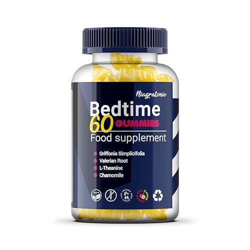 Bedtime Gummies with Griffonia Seed Extract, 5-HTP 60 Gummies Vegan, Gluten-Free, Passion Fruit Flavour, Valerian Root, Chamomile, L-Theanine, Natural Sleep Aid Formula