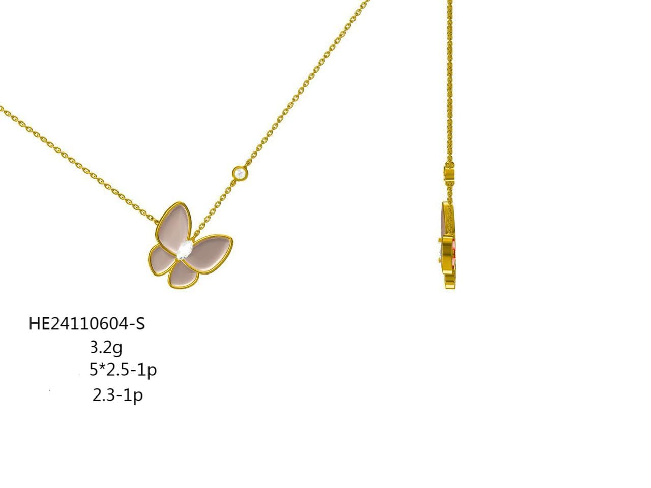 Collier papillon avec zircons, argent 925 plaqué or rose, design élégant