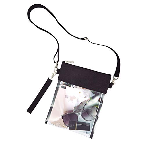 GreenPine Clear Crossbody Purse Bag -Stadium Approved Clear Tote Bag with Adjustable Shoulder Strap (Black)
