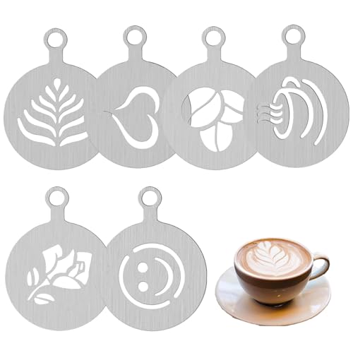 Sechs Kaffeeformen Aus Edelstahl,Cappuccino Schablonen,Kaffee Schablonen,Kaffeezubehör,Diy-Kunstvorlagen,Geeignet Für Baristas Und Tortendekorateure