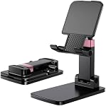 Phone Stand for Desk, Pink Cell Phone Holder Foldable Tablet Holder Height and Angle Adjustable Full Anti-Slip Base Compatible with Smartphones and Tablets, 1 Pack
