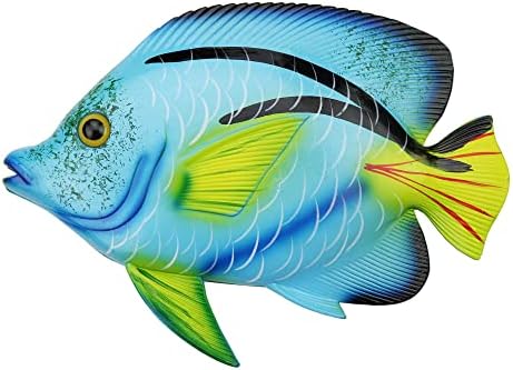 memeyou Tropical Fish Wall Decor Art Handpainted Resin Ocean Sea Fish Wall Sculpture Hangings For Bedroom Home Living Room Blue