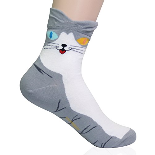 KONY Women's Cute Animal Designed Funny Novelty Crew Socks, Cat Dog Panda Patterns, Gift Ideas Size 6-9