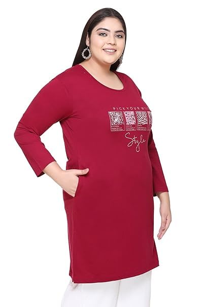 Image of RYSH Women's Plus Size Printed Nightshirt | Round Neck | 3 /4 Sleeve | Relaxed Fit Long Nightwear Top |
