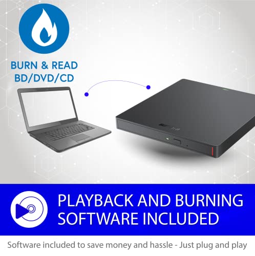 Buffalo 6X Portable Blu-Ray Drive, Taa-Compliant, Read/Write, Plays And Burns Bd/Dvd/Cd, Usb 3.2 (Gen 1) Type-A/Type-C, Compatible With Mac/Pc/Win 8 / Win 10 / Win 11 / Laptop/Desktop #TOP5
