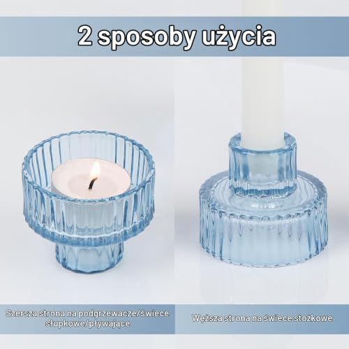 HofferRuffer Zestaw świeczników 6 sztuk, szklany świecznik na podgrzewacze/świece stołowe/świece świecznikowe, świeczniki na świece stołowe, na wesele, urodziny, prezenty (niebieski)