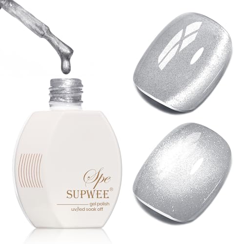 SUPWEE Silver Cat Eye Gel Polish, Magnetic Holographic Gel Nail