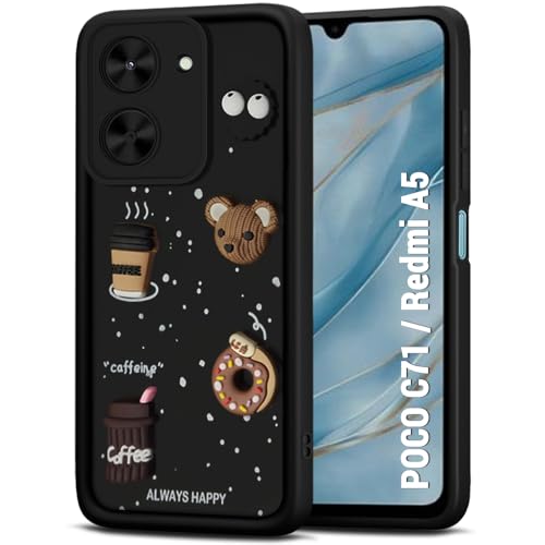 Image of TheGiftKart Back Cover Case for Poco C71 / Redmi A5 | Cute Fun Cartoon 3D Bear Coffee Case | Full Camera Protection | Shockproof Back Cover Case for Poco C71 / Redmi A5 (Silicone, Black)