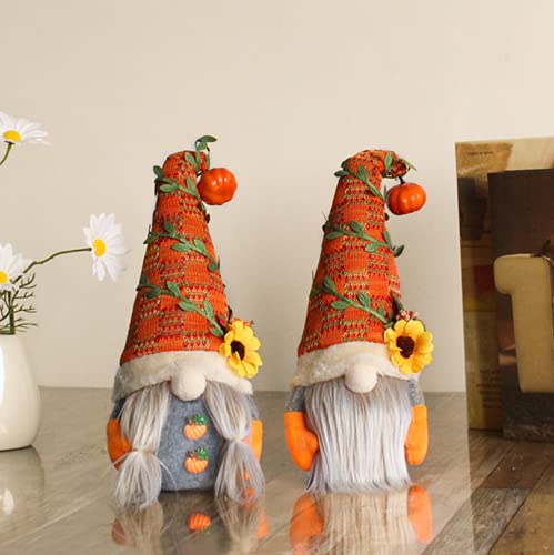 Juego de 2 Decoraciones de otoño de gnomo de Peluche para otoño de Acción de Gracias, tomte Sueco Hecho a Mano con Calabaza y Girasol, Estante de Mesa para decoración de Halloween