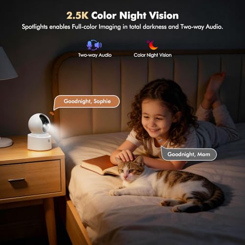 Battery Powered Indoor Camera Wireless for Home Monitoring, Rechargeable Pet Camera with 2-Way Audio, 360° PTZ, 2.5K Color Night Vision, Dual-Band WiFi, TF/Cloud Storage, Dog & Cat Cam with phone app