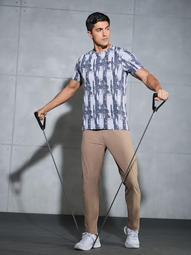 Image of TECHNOSPORT Men's Polyester Slim Fit All Over Print Crew Neck Half Sleeve T-Shirt with Technocool+,SPF50+ and Quick Dry