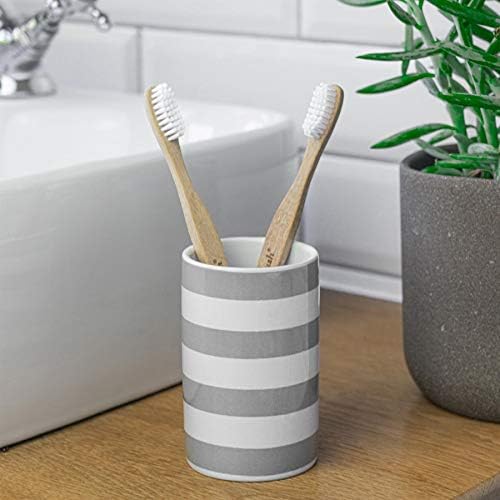 Harbour Housewares Toothbrush Tumbler - Glazed Ceramic Bathroom Cup - Grey and White