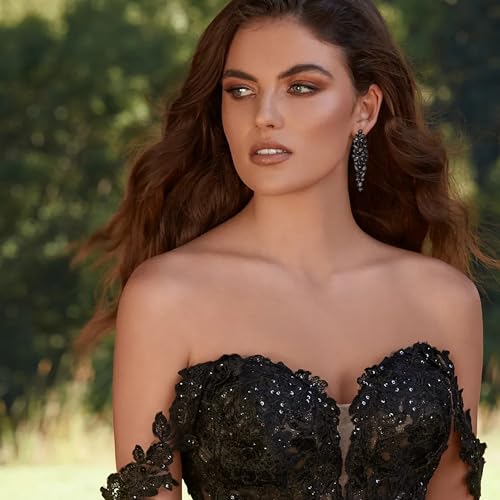 EleQueen Sparkle Marquise Rhinestone Crystal Statement Dangle Earrings for Women, Art Deco Prom Chandelier Jewelry for Wedding Bridal3