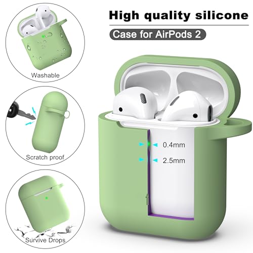 Image of AirPods Case Cover with Keychain, Full Protective Silicone AirPods Accessories Skin Cover for Women Girl with Apple AirPods Wireless Charging Case,Front LED Visible-Avocado